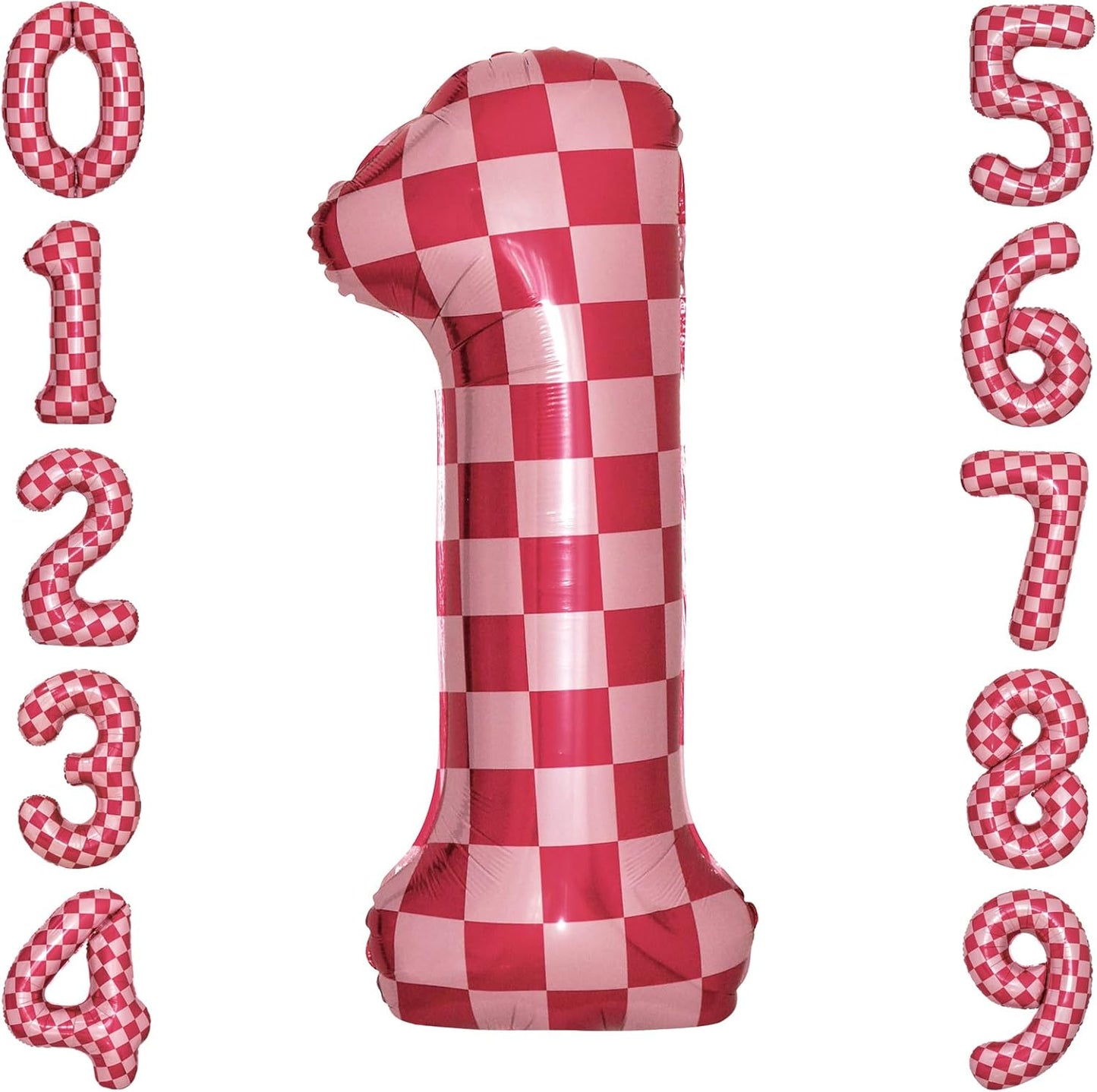 40 Inch Pink Checkered 1 Balloon Large Hot Pink Number Balloons for Girls 1st Birthday Decorations Pink Number 1 Balloon