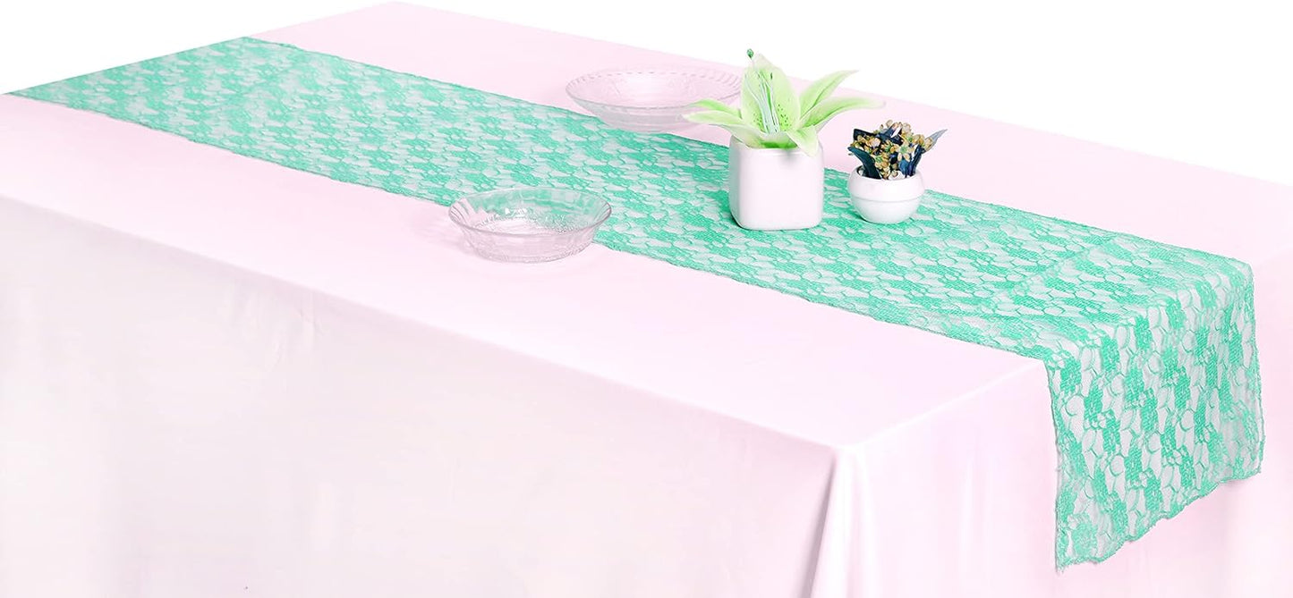 MDS Pack of 5 Wedding 12 x 108 inches Lace Table Runner for Wedding, Decorations for Birthday Parties, Banquets, Graduations, Engagements, and Runners fit Rectangle, Round Table- Mint