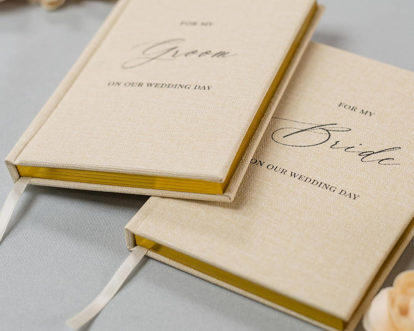 For my Groom/Bride Hard Cover Vow Books (Set of 2) - 5.75 x 5 Minimalist Pocket Sized Black Embossed Wedding Ceremony Vow Renewal Speech Notebook