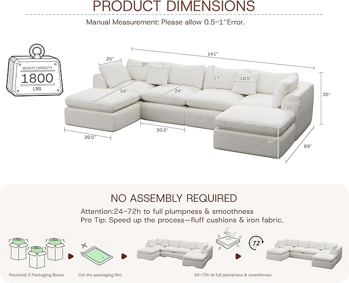GRUSIGN 141'' Oversized Boneless Cloud Couch - Image 2