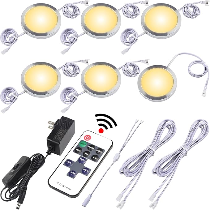 Liquor Cabinet Accent Lighting Kit, Round LED Puck Lights, 110 Volt Plug in by Lvyinyin