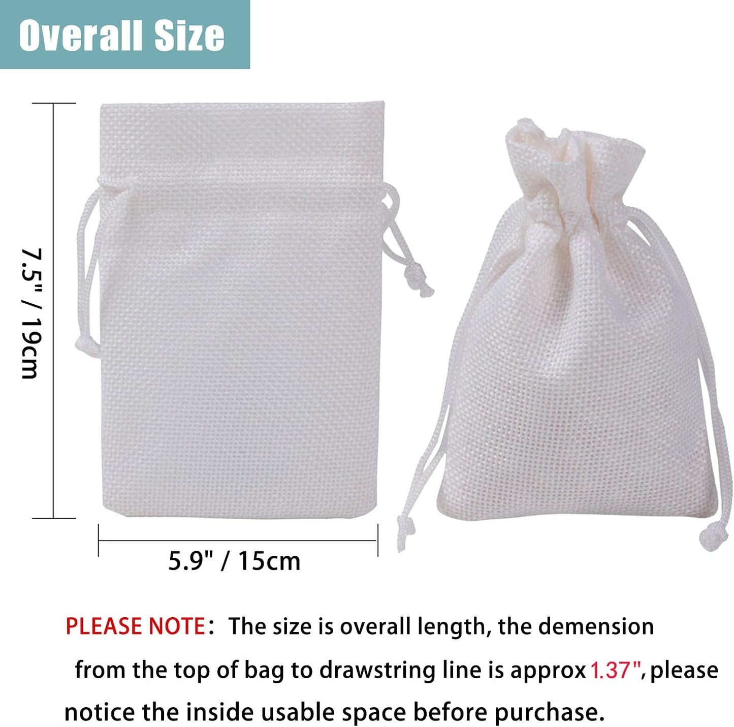 20pcs Burlap Bags with Drawstring, 5.9 x 7.5 inch White Linen Gift Bags Jewelry Pouches Sacks for Christmas Wedding Favors, Party, DIY Craft