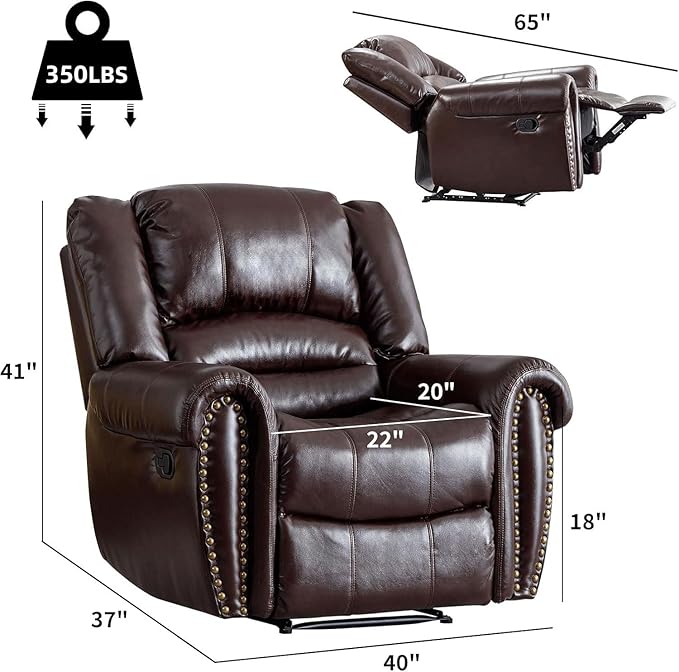CANMOV Leather Recliner Chair Set of 2, Classic and Traditional Manual Recliner - Image 2