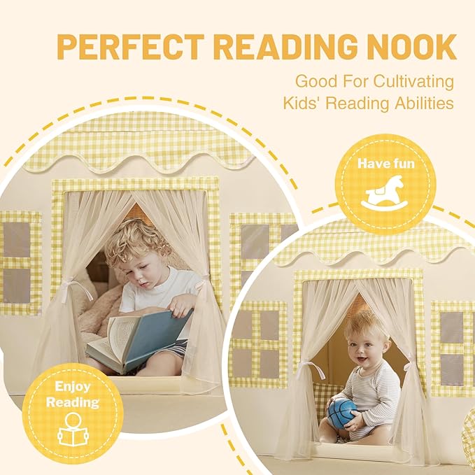 Kids Play Tent Indoor: Mat, Tassel Garland, Star Lights - Image 4