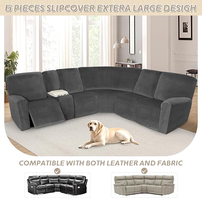 Arfntevss Sectional Recliner Couch Covers Velvet Washable Corner Sectional Sofa - Image 3
