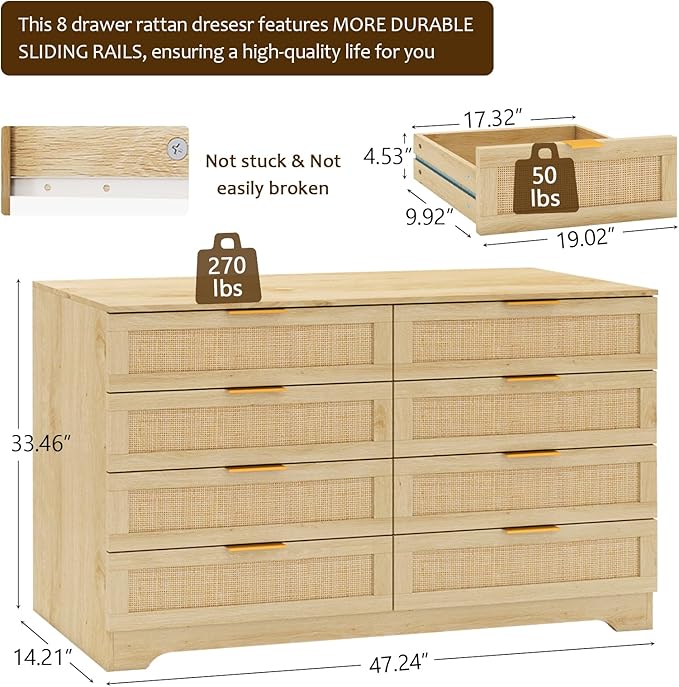 HOPUBUY Living Room Table Sets of 1, Boho Drawer and Large Drawer Nightstand - Image 2