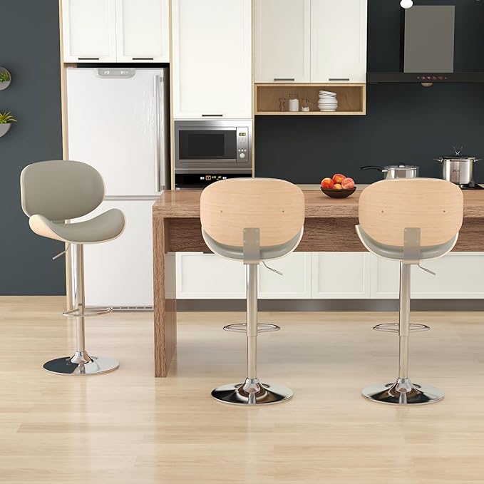 KCC Bar Stools Set of 3, Swivel Adjustable Height Barstools, PU Leather - Image 4