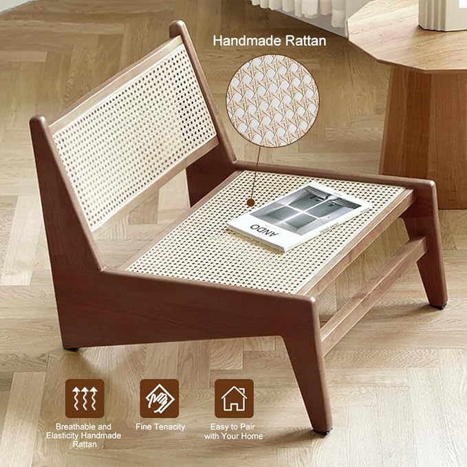 homary Mid Century Modern Chairs Set of 2, Japandi Walnut Rattan and Wood - Image 4