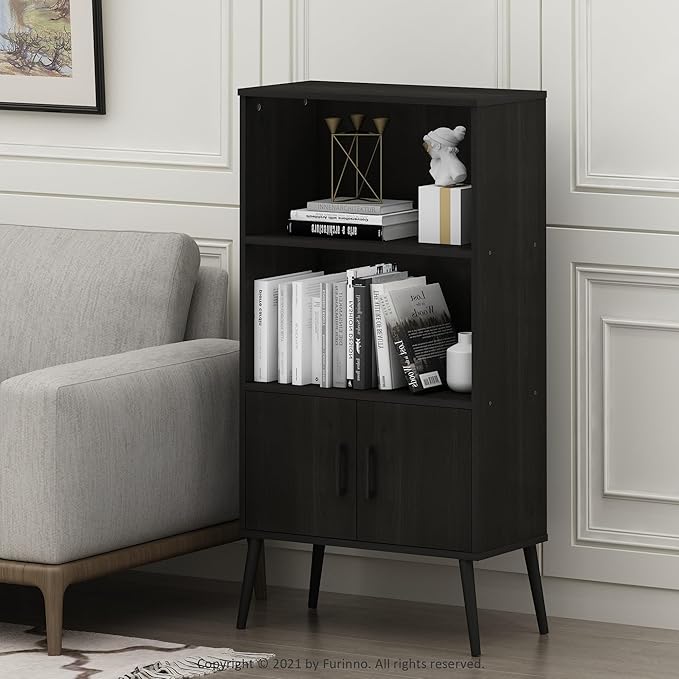 Furinno Claude Mid Century Style Accent Wooden Leg Bookcase Cabinet - Image 2