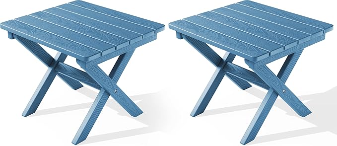 SERWALL Folding Outdoor Side Table Set of 2, Portable Adirondack Side Table by SERWALL