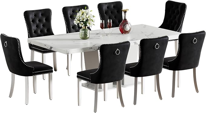 Henf 9 Pieces Faux Marble Dining Table Set - Image 8