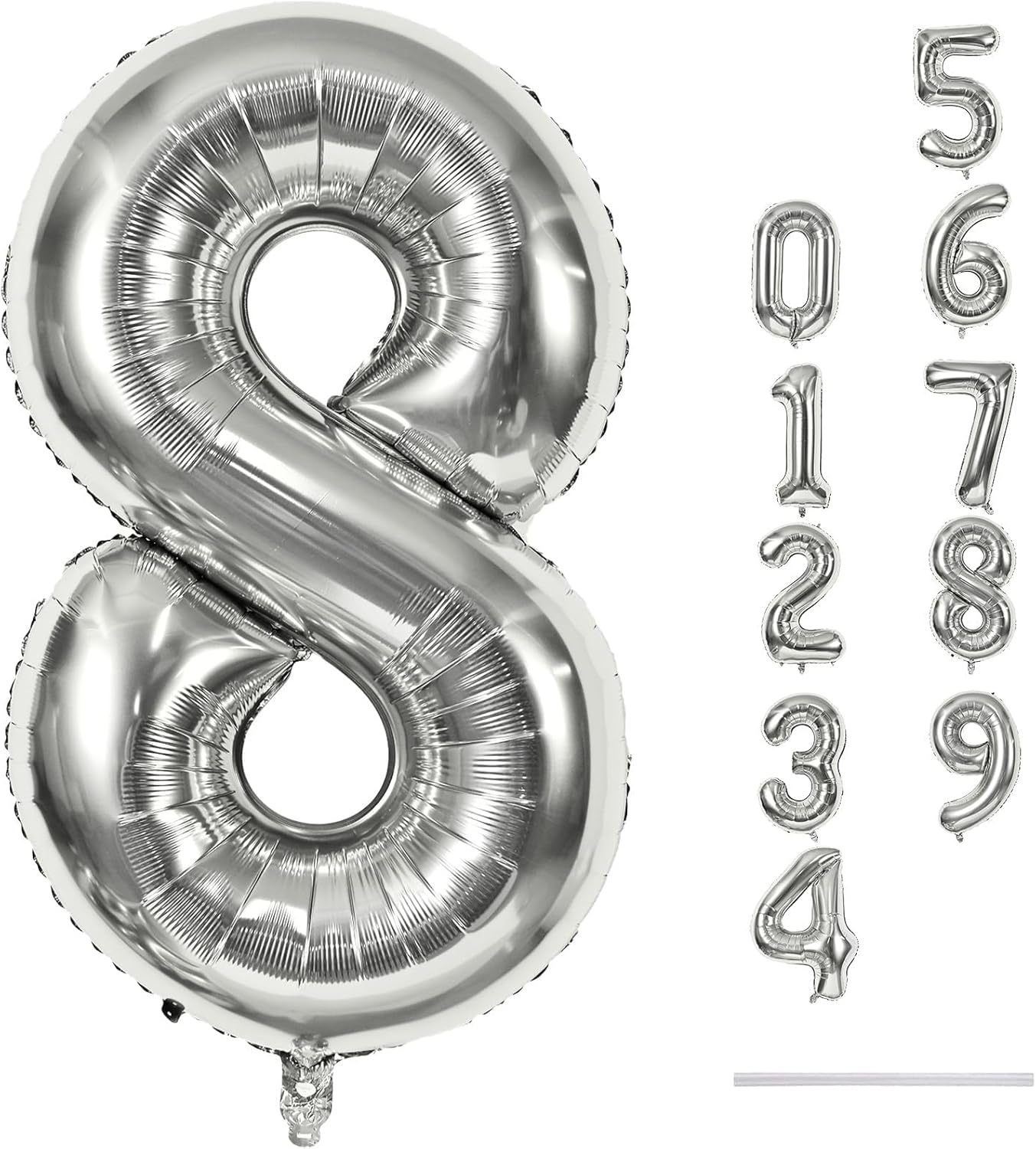 Silver Foil Balloon Number 8 for Boys, 40'' Giant Self Inflating Number Balloons Set 0-9 for Girls, Large Number 8 Helium Balloon for Women Men 8th Birthday Anniversary Party Decorations Supplies