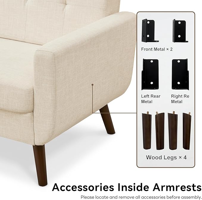 Tbfit 56" W Loveseat Sofa, Mid Century Modern Decor Love Seat Couches - Image 9