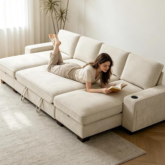 129" Convertible Sleeper Sofa Bed, L Shaped - Image 2