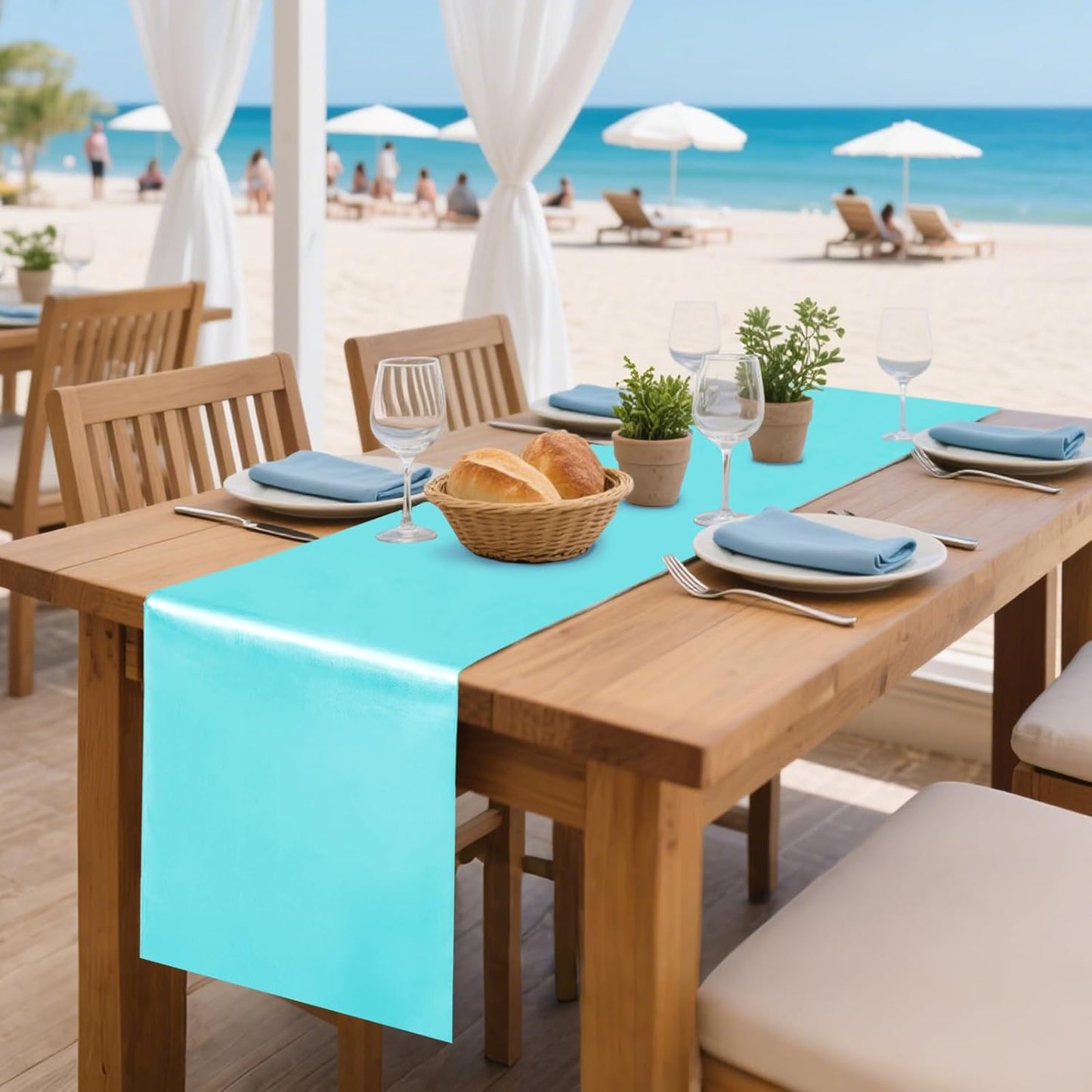 10 Pack Satin Table Runner 12 x 108 Inch Long Turquoise Silk Table Runner for Wedding Party Banquet Birthday Decoration