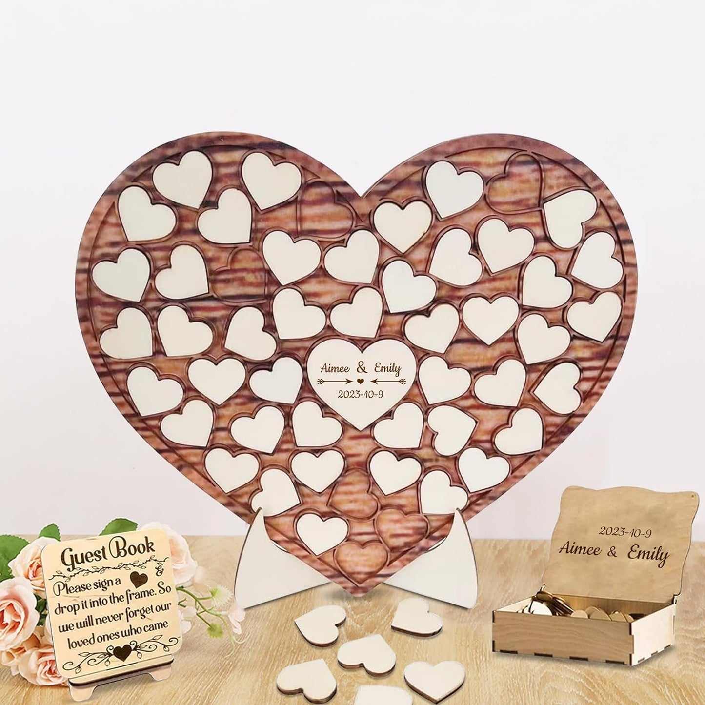 Personalized Wedding Guest Book Alternative Custom Name & Date Guestbook Sign Customized Guest Book Drop Box Decor for Wedding Anniversary Party Birthday(Style 8)