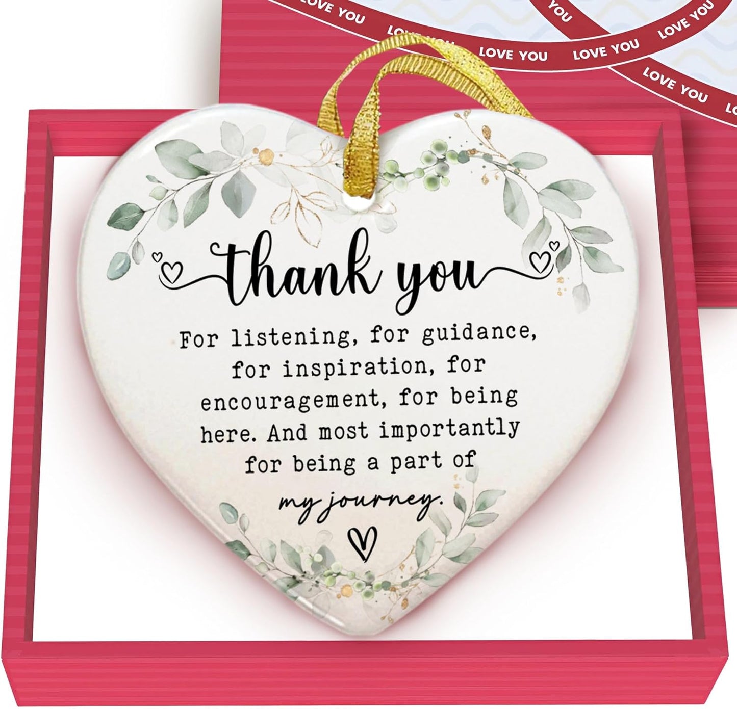 GOSSBY Heart-Shaped Thank You Ornament - Thank You Gift for Women - Christmas, Appreciation Gift for Teacher, Coworker, Employee, Boss, Friend - Christmas Tree Ornament Decor Idea 2025