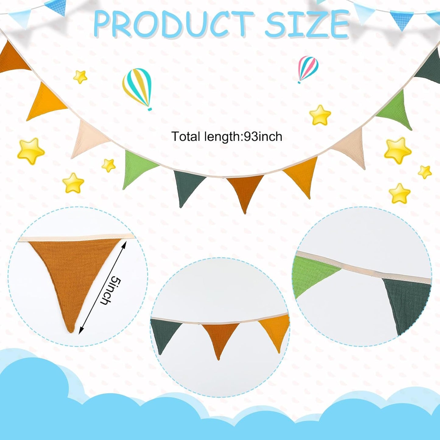 Oudain 15.5 ft Pennant Banner Flags, 2 Pcs Nursery Garland Triangle Bunting Flag Baby Banner for Nursery Decor Baby Birthday Boho Wedding Shower Party Event, Each 7.75 ft(Retro Forest Color)