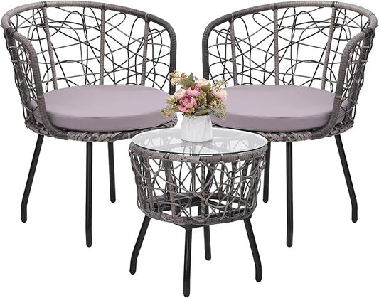 Kromax 3 Piece Bistro Set, Modern Outdoor Wicker Patio Furniture by KROMAX
