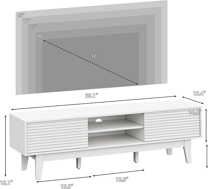 Fluted TV Stand for 55 65 Inch TV, Mid Century Modern Entertainment Center - Image 2