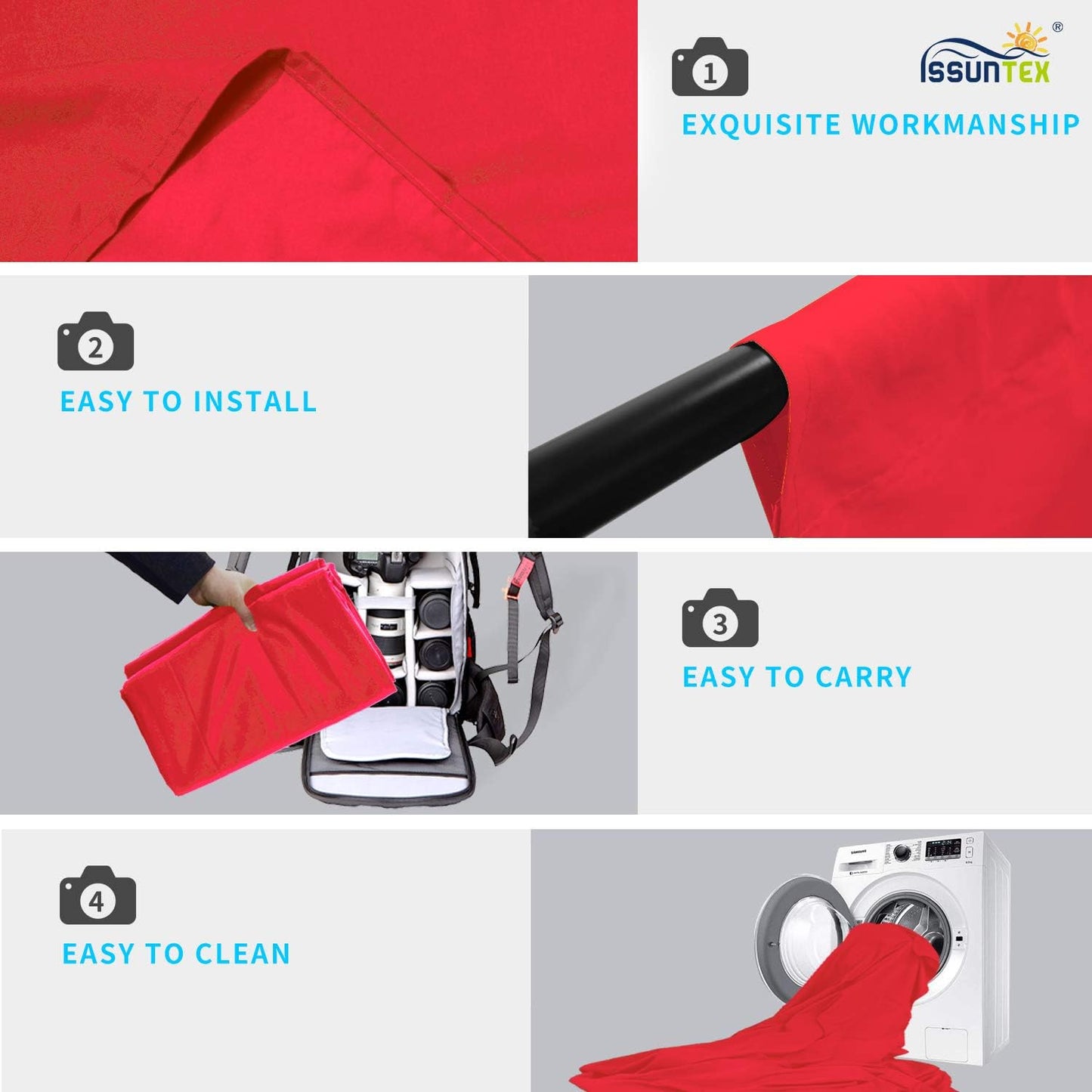 ISSUNTEX 10X20 ft Background Muslin Backdrop, Photo Studio, Collapsible High Density Screen for Video Photography and Television-Red