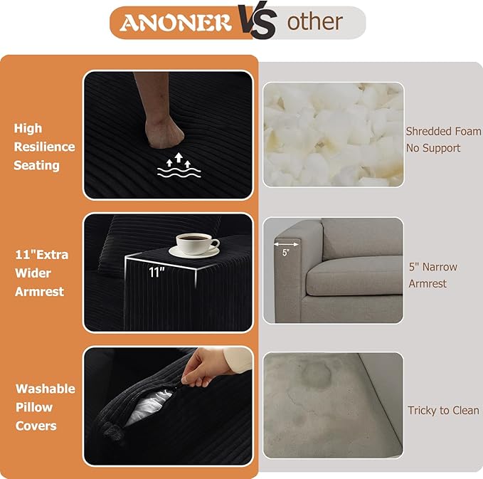 ANONER Corner Modular Sectional Sofa, Modern L-Shaped Boneless Cloud Couch - Image 4
