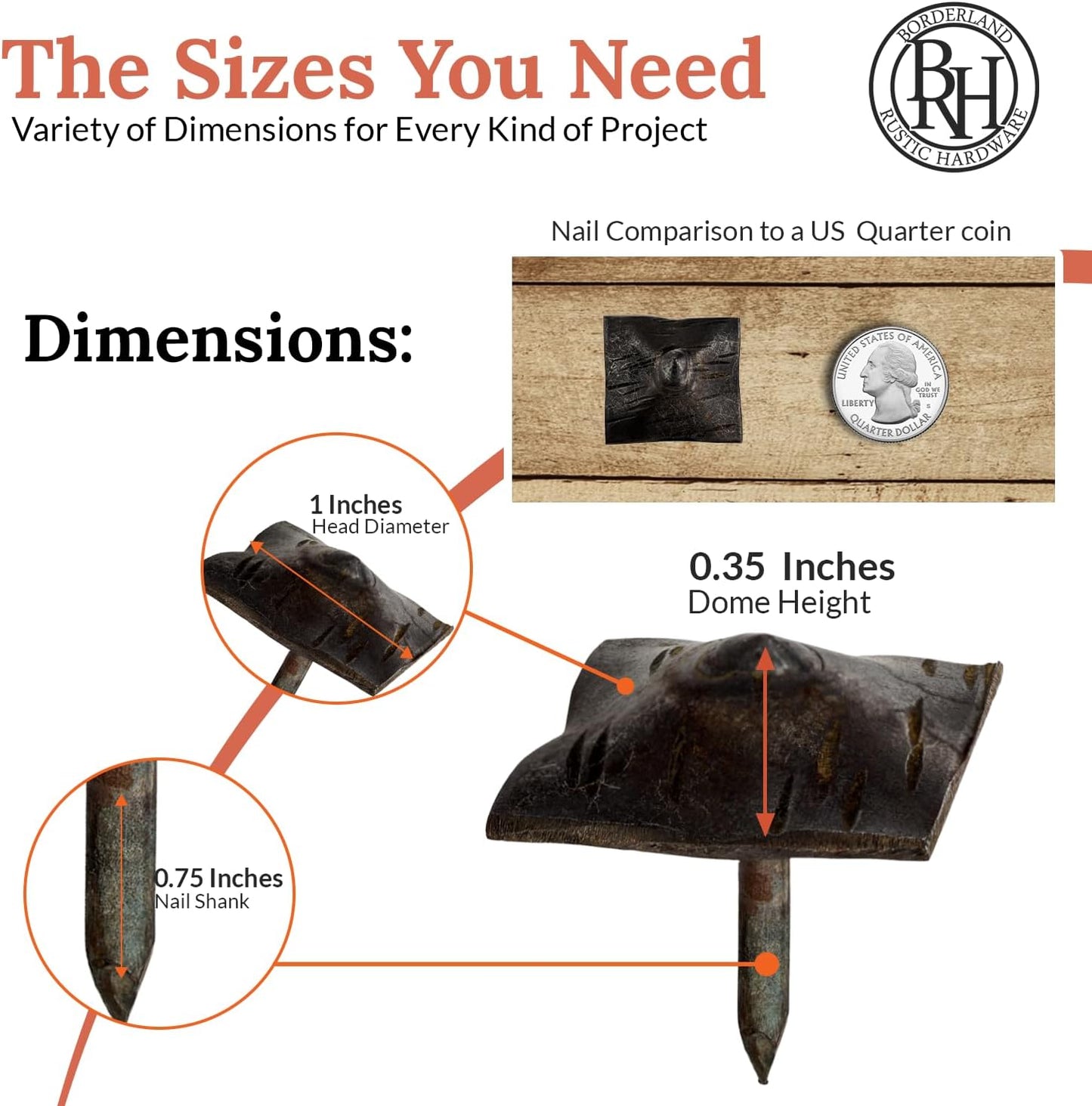 100 Pack 1" Square Head Iron Clavos Decorative Nails – Unfinished – Handmade Rustic Square Fasteners for Farmhouse Shutters, Faux Wood, Barn Doors, Shutters, and Gates – Ornamental Wood Accent