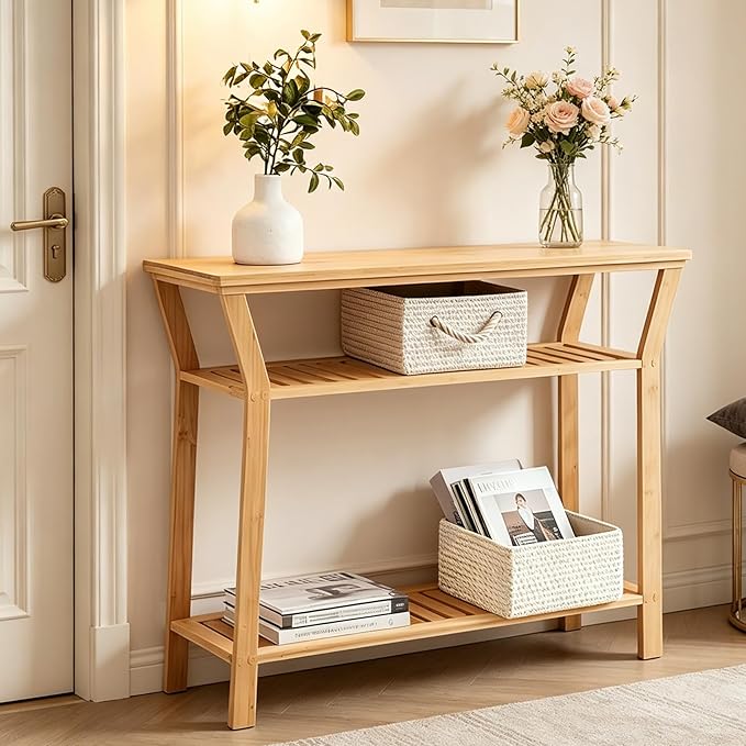 Nnewvante Bamboo Console Table, 38.6" Entryway Table by Nnewvante