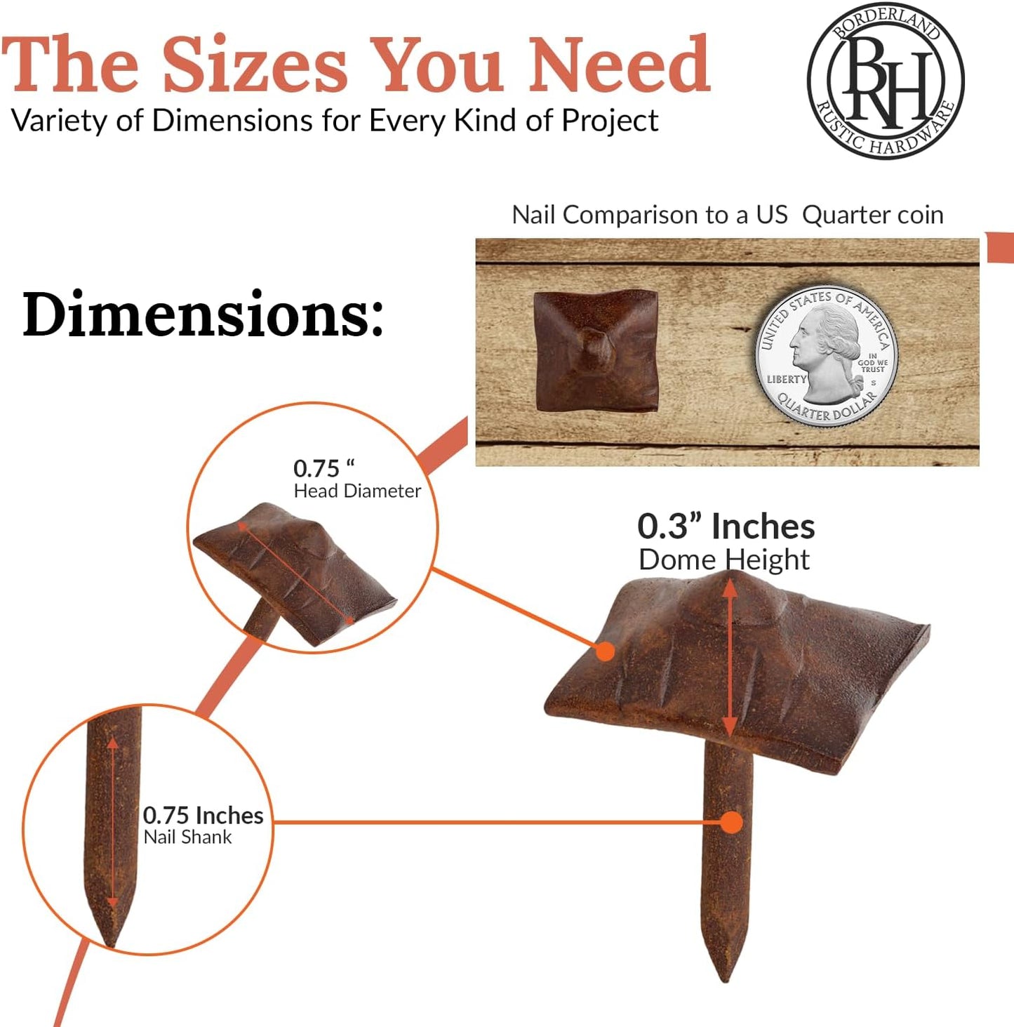 100 Pack 0.75" Square Head Iron Clavos Decorative Nails – Sealed Rusted – Handmade Rustic Square Fasteners for Farmhouse Shutters, Barn Door, Shutters, and Gates – Ornamental Wood Accent