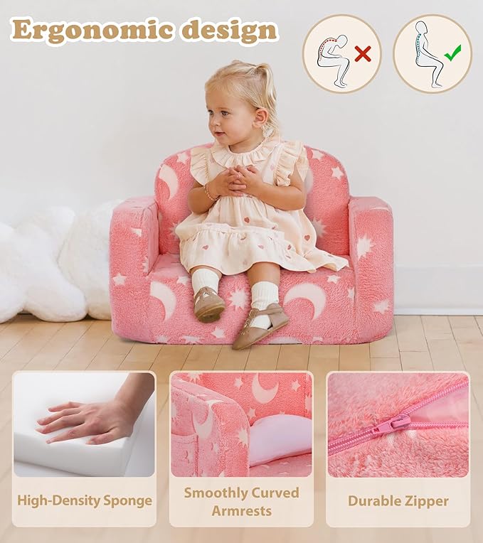 Kids Couch, 2-in-1 Soft Toddler Couch Fold Out - Image 7