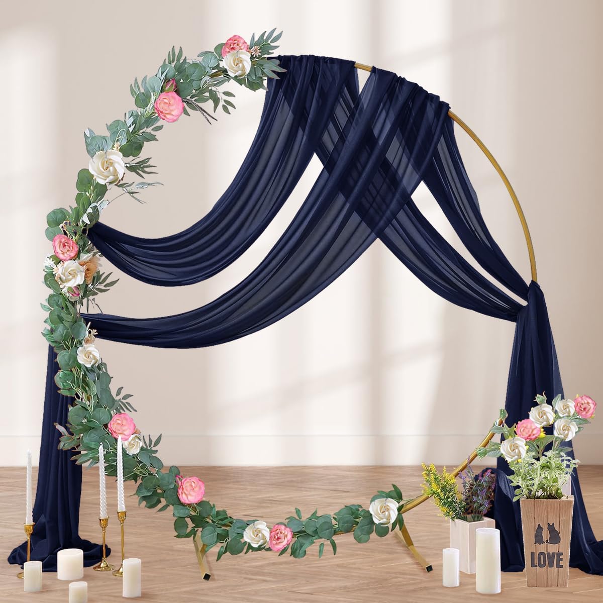 Navy Blue Wedding Arch Draping Fabric 29" x 20 FT Navy Wedding Drapes for Backdrop Sheer Curtains Drapes for Romantic Bridal Baby Shower Ceremony Birthday Party Fall Outdoor Events