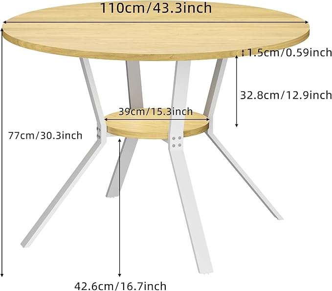 Wildhome Round Dining Table for 2-4, 43 Inch Dining Room Kitchen Table - Image 2