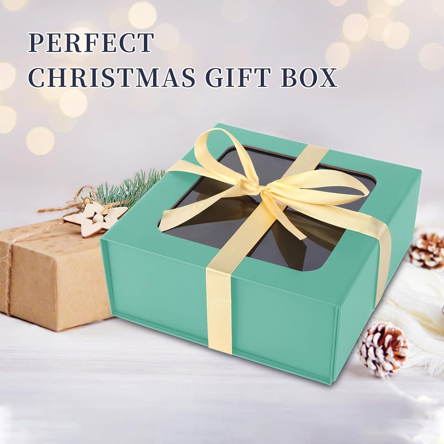 Light Green Gift Boxes with Window,7.5"x7.5"x3.1" Bridesmaid Boxe for Gift Giving,Birthday Gift Box with Magnetic,Closure Lid Gift Boxes for Presents,Cute Boxe,Luxury for Gift Packaging,Gift Box for Wrapping Gifts