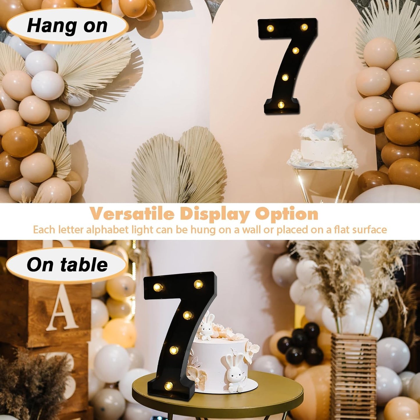 LED Marquee Numbers, 8.58 Inch Led Light Up Numbers for Party, Small Light Up Letters, Battery Powered Lighted Number for Table, Birthday, Night Light, Christmas or Home Decor (Black, Number 7)