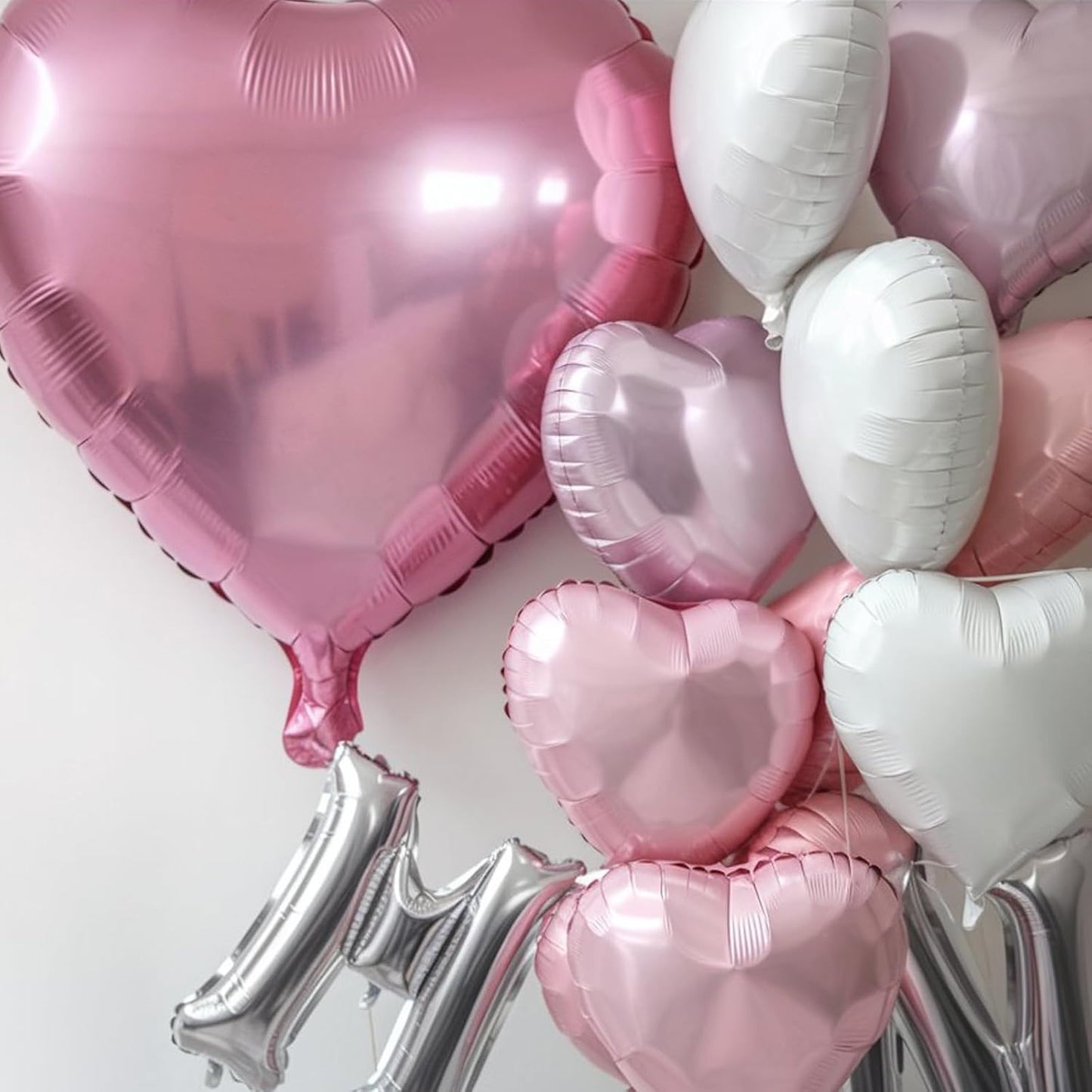 Pink White Heart Balloons, 18 Inch Baby Pink and White Heart Shape Balloon, 12PCS Helium Love Foil Balloon for Birthday Bridal Shower Engagement Wedding Valentine Party Decor