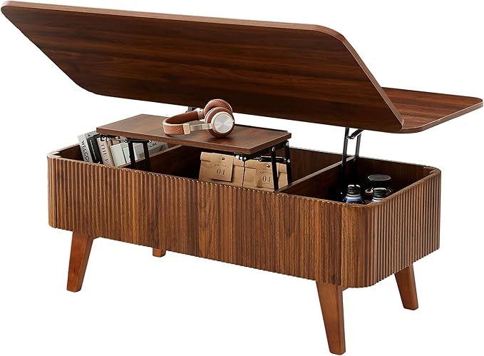 3 in 1 Lift Top Coffee Table, Fluted Convertible Coffee Tables Converts to - Image 9