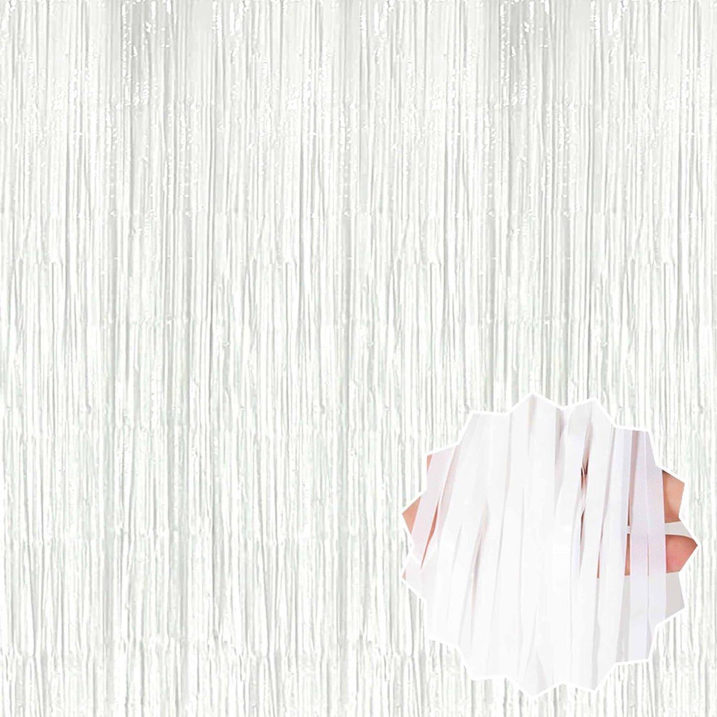 6 Pack Macaron White Foil Fringe Curtains Backdrop, 3.28 x 8.2 Ft Metallic Streamers Tinsel Curtains Background for Photo Booth, Birthday, Weddings, Carnivals, Graduation, Themed Party Decorations