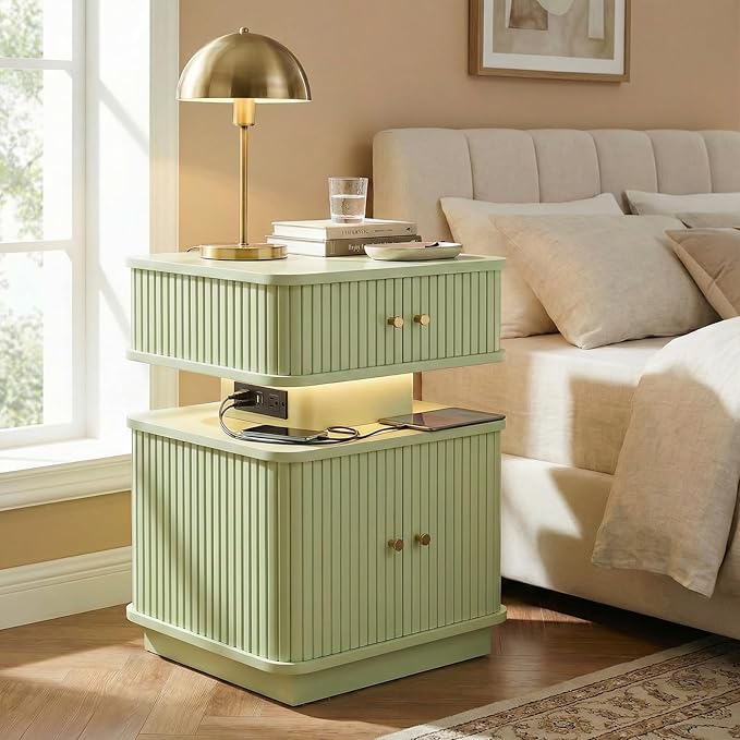 Nightstands Set of 2 with Charging Station, Modern Night Stands Set 2 with - Image 3