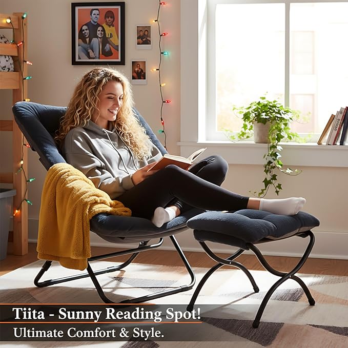 Tiita Folded Chair with Ottoman, Soft Faux Fur Oversized Folding Accent Chair - Image 7