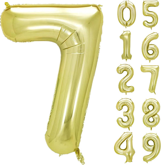 40 Inch Numbers 7 Light Gold Large Balloon Digital 7 for Birthday Party, 0-9 Birthday Party Decorations,Foil Mylar Big Number 7 Wedding Graduations Photo Shoot Decorations(Number 7)
