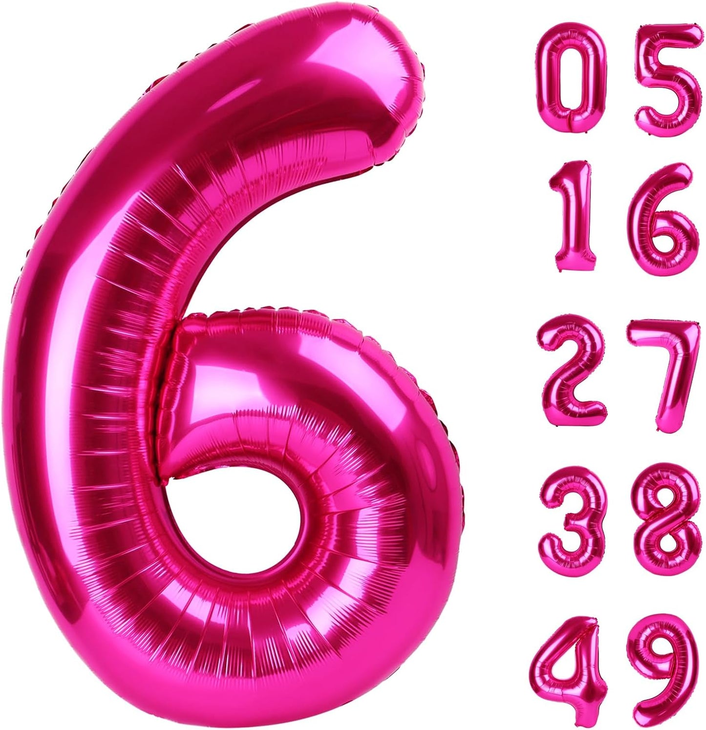 40 Inch Hot Pink Mylar Foil Number 6 Birthday Balloon, Digital Balloons for 6 16 Boy Girl Party Decorations Supplies, Big Helium Balloon Numbers for 26 36 46 60 Men Women Anniversary