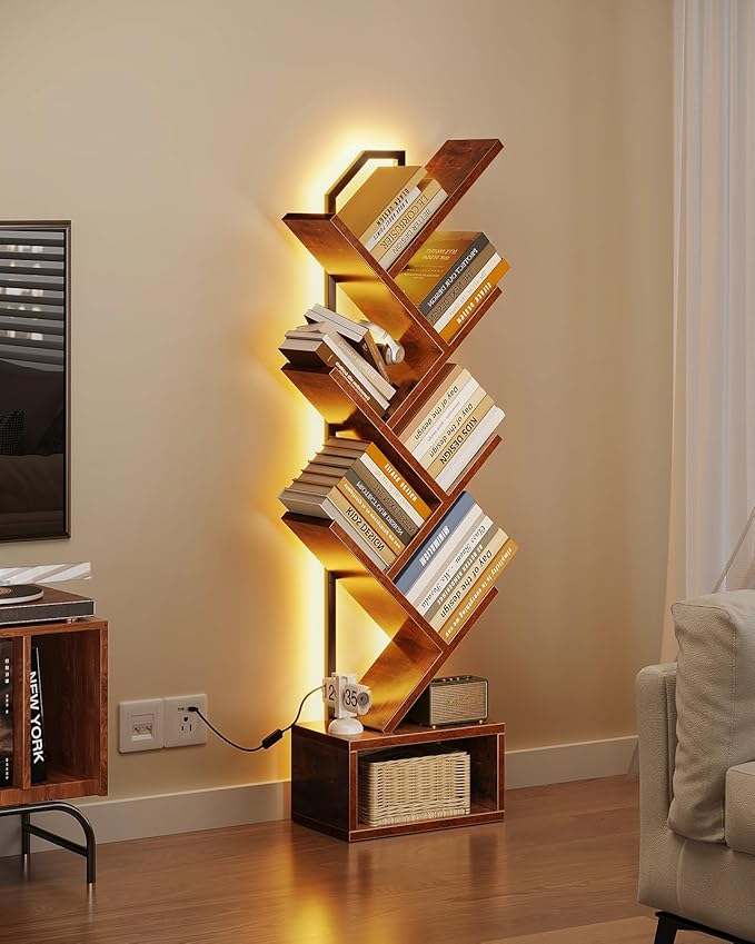 Casaottima Tree Bookshelf with LED Lights, 6-Tier Narrow Bookcase - Image 2