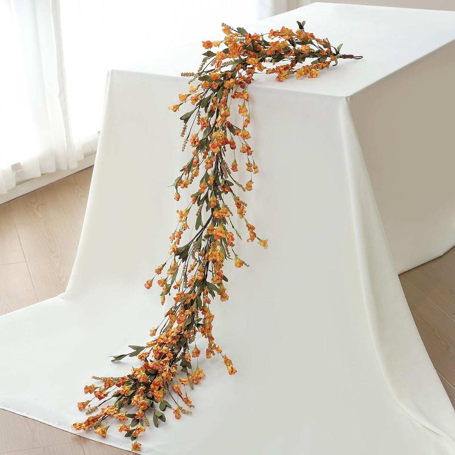 Mizii Fall Garland Artificial Flower Garlands 6 Feet Fake Wildflower Floral Garland Hanging Vines Flowers Decorations for Table Centerpieces Room Wall Fireplace Wedding Fall Decor (Burnt Orange)