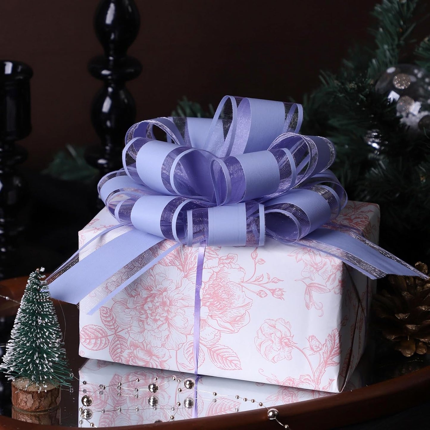 6Pcs 6inch Pull Bow Gift Wrapping,Pull Bow For Gift Basket, Gift Bag Box Wrapping Decor, Valentines Day, Birthday, Anniversary, Wedding, Flower Packaging (Baby Purple)