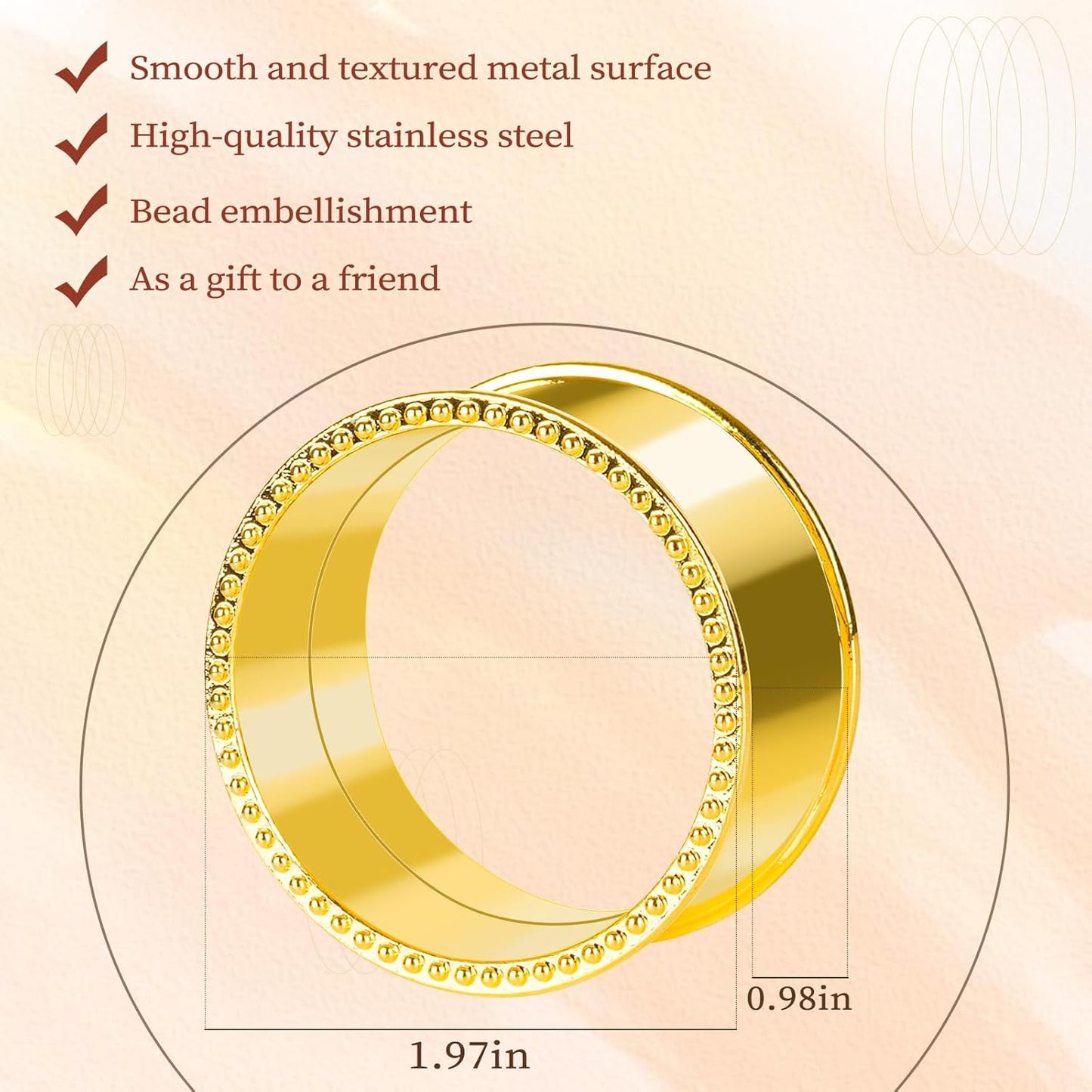 6 Pcs Stainless Steel Bead Side Napkin Rings Delicate Serviette Buckles (Gold)