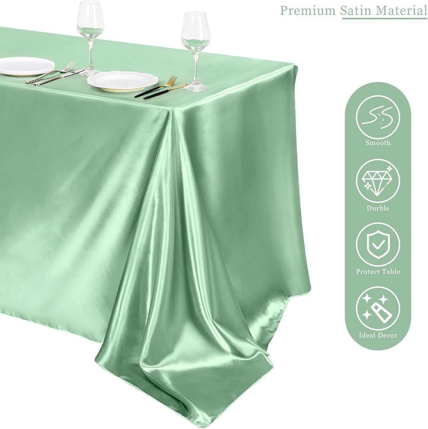 TURSTIN 1 Pack Sage Green Satin Tablecloth 102 x 58 Inch Overlay Satin Table Cover Rectangle Bright Silk Tablecloth Smooth Fabric Table Decoration for Wedding Banquet Party Events