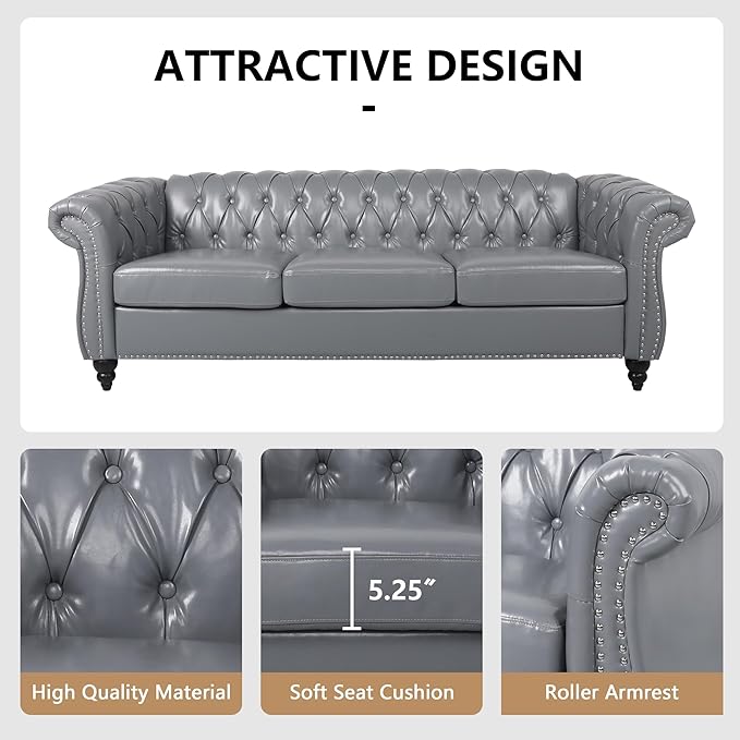 QHITTY 2 Piece Living Room Set, Sectional Chesterfield Sofa Chair Contemporary - Image 4