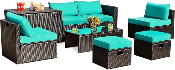Tangkula 8 Piece Patio Furniture Set, Patiojoy Outdoor Space Saving PE Rattan by TANGKULA