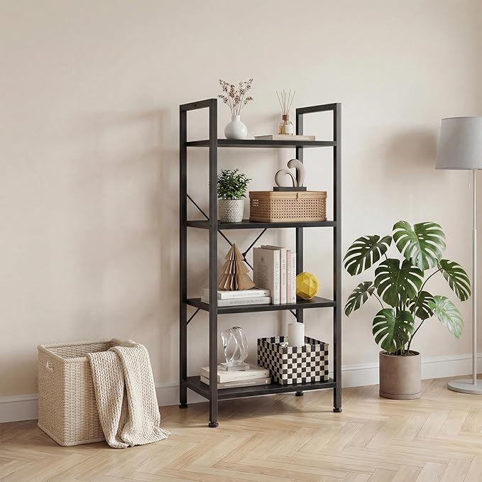 DUMOS 4 Tiers Open Bookshelf, Classic Freestanding Tall Display Shelf, Sturdy - Image 2