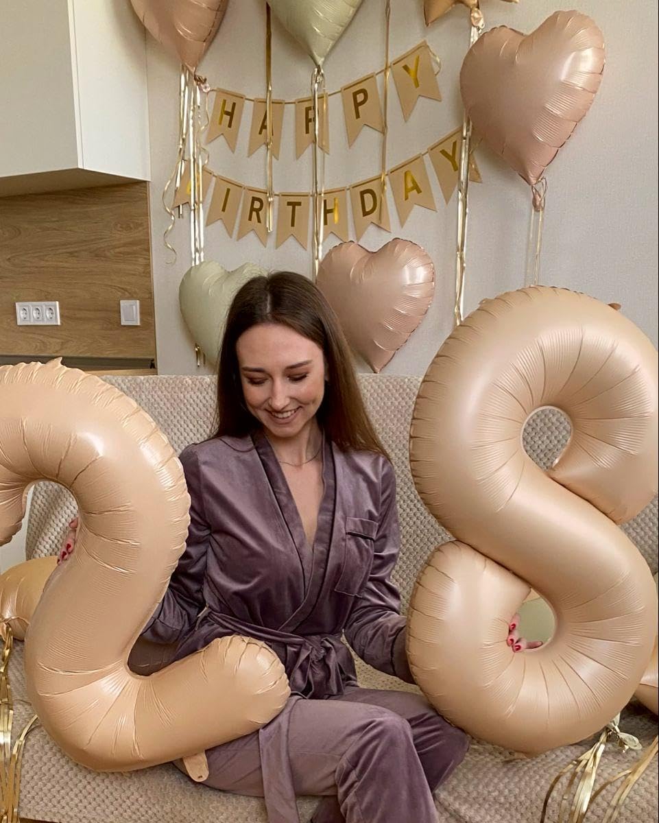 Helium Foil Light Brown Number 8 Balloon 40 Inch, Mylar Eight Numbers 8 18 28 38 48 58 80 88 Birthday Balloons, Light Brown Women Men Anniversary Graduations Party Supplies